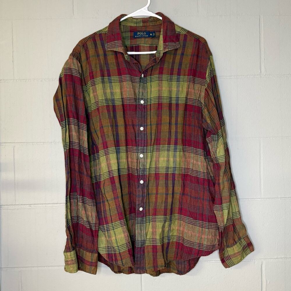Polo Ralph Lauren Men’s 100% Linen Plaid Classic Fit Button-Down Shirt Size XL